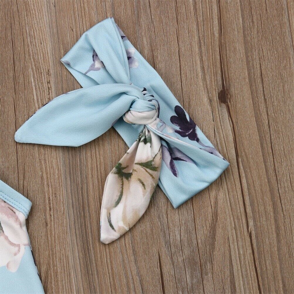 Baby Baby Meisje Jongens Zomer Bloemen Romper Hoofdband 2 Stuks Mouwloze Jumpsuit Outfits Kleding Set