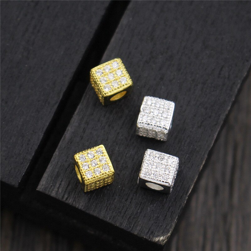 100% 925 Sterling Silver Spacer Beads With AAA Zircon Pretty Gold Color Charm Silver Beads DIY Jewelry Making Bracelets Findings