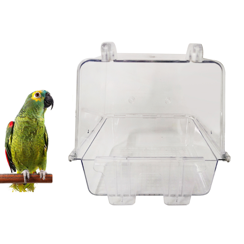 Pet Bird Parrot Clear Shower Bathing Tub Box Hanging Bathtub Cage Cleaning Tool