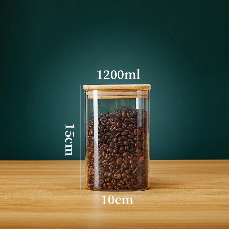 Square Glass Storage Jars with Bamboo Lid for Coffee Beans Grains Noodles food Storage Containers Kitchen Organizers Storage: light yellow
