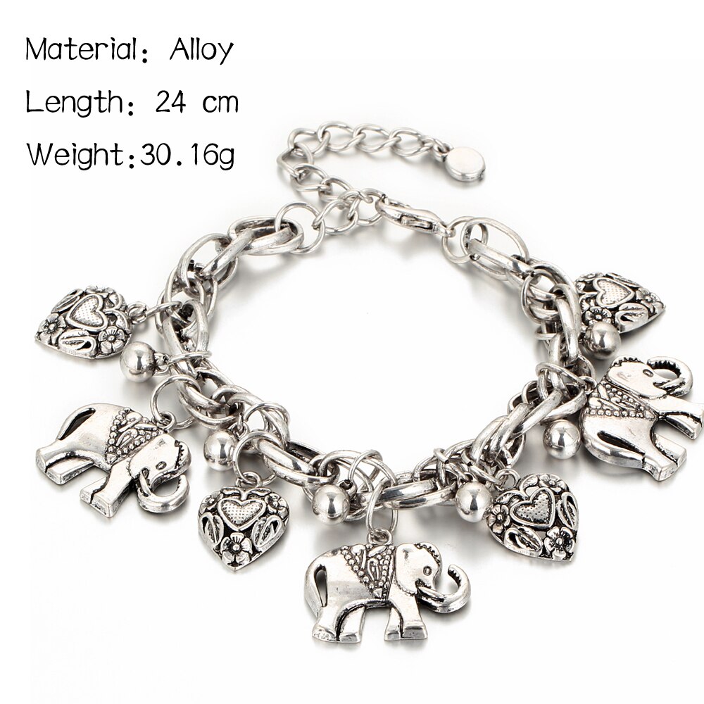 17 KM Vintage bijoux bracelets pour femme pendentif feuille d'éléphant Pulseira alliage bohème pour les femmes couleur argent