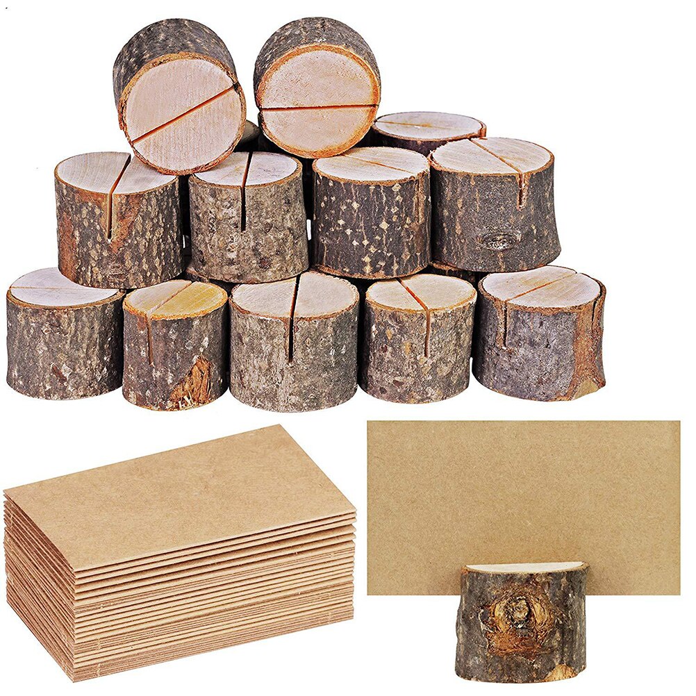 Lot de 20 porte-mémo en écorce de bois, porte-nom et numéro de Menu en forme de bosse, décoration de Table pour fête de mariage