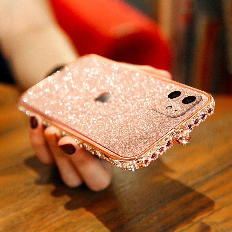 Luxe Bling Diamant Pare-chocs En Métal sur iPhone 11 Pro Max XS XR 6S Plus 7 8 Plus Paillettes Bâton Couverture Fille Femmes Étui Strass: For iPhone X XS / rose gold