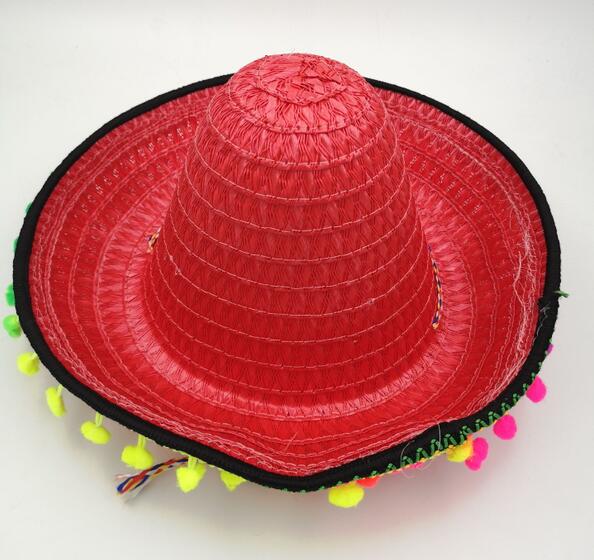 Summer Kids Mexican Straw Hats Sombrero Party Festive Spanish Hat Child Costume Accessory L3: red