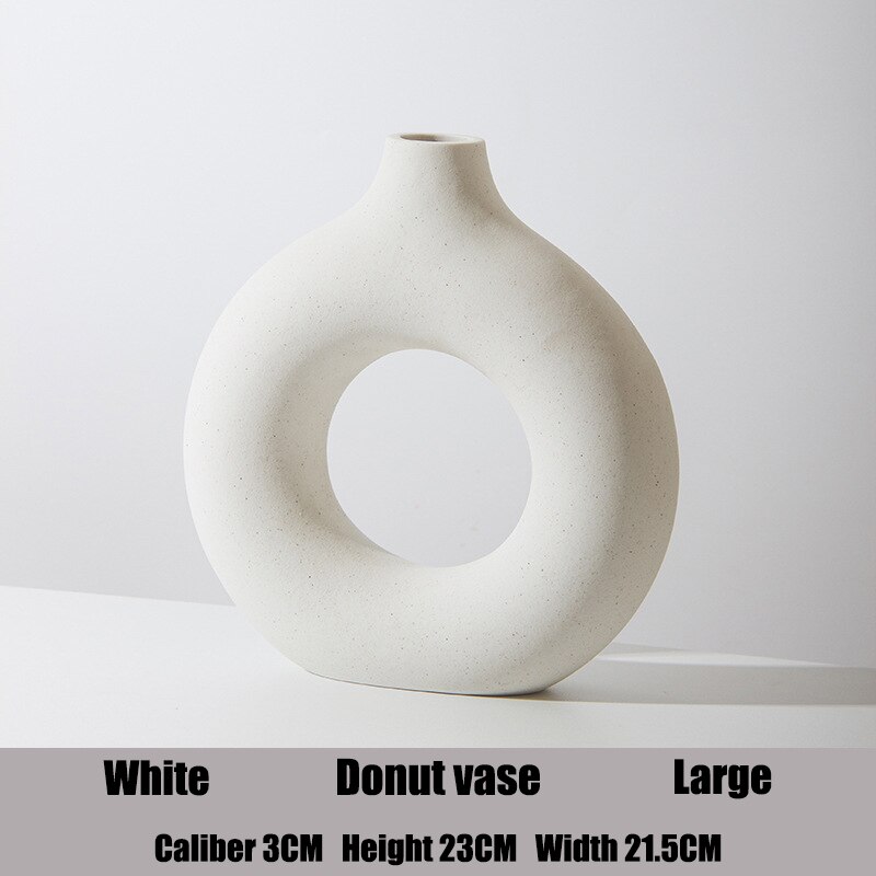 Nordic Circulaire Holle Keramische Vaas Donuts Bloempot Woondecoratie Accessoires Office Desktop Woonkamer Interieur Decor: White L