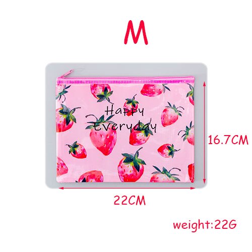 Dessin animé fruits trousse Kawaii grille fermeture éclair fichier sac petit frais étudiant stockage papeterie crayon sac école bureau: M strawberry