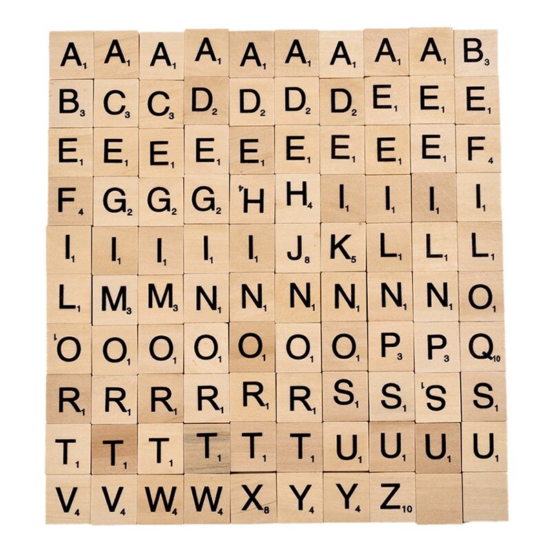 100 Uds baldosas de madera letra de alfabeto Número de palabras de inglés que HG99