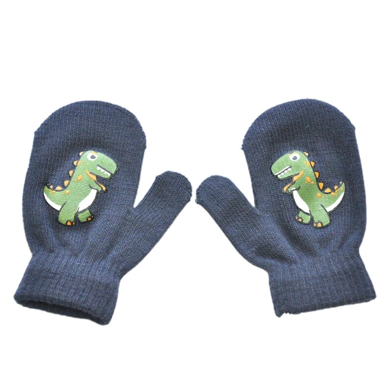 Guantes elásticos de invierno para niños pequeños, manoplas de tejido cálido con estampado de dibujos animados de dinosaurios, de 1 a 5 años: Gris oscuro