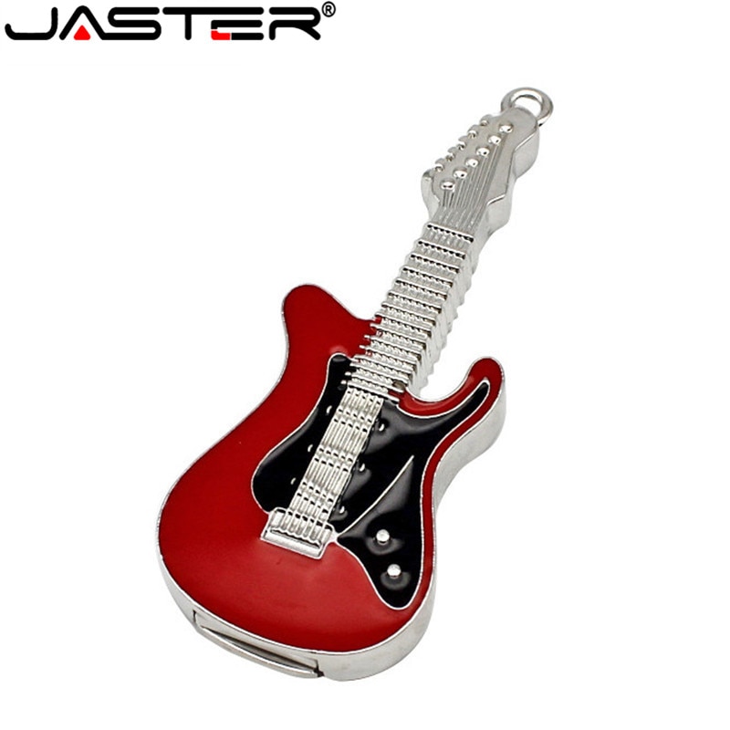 JASTER metal cristal 4GB 8GB 16GB 32GB guitarra eléctrica modelo U disco USB 2,0 Flash LLavero de tarjeta de memoria