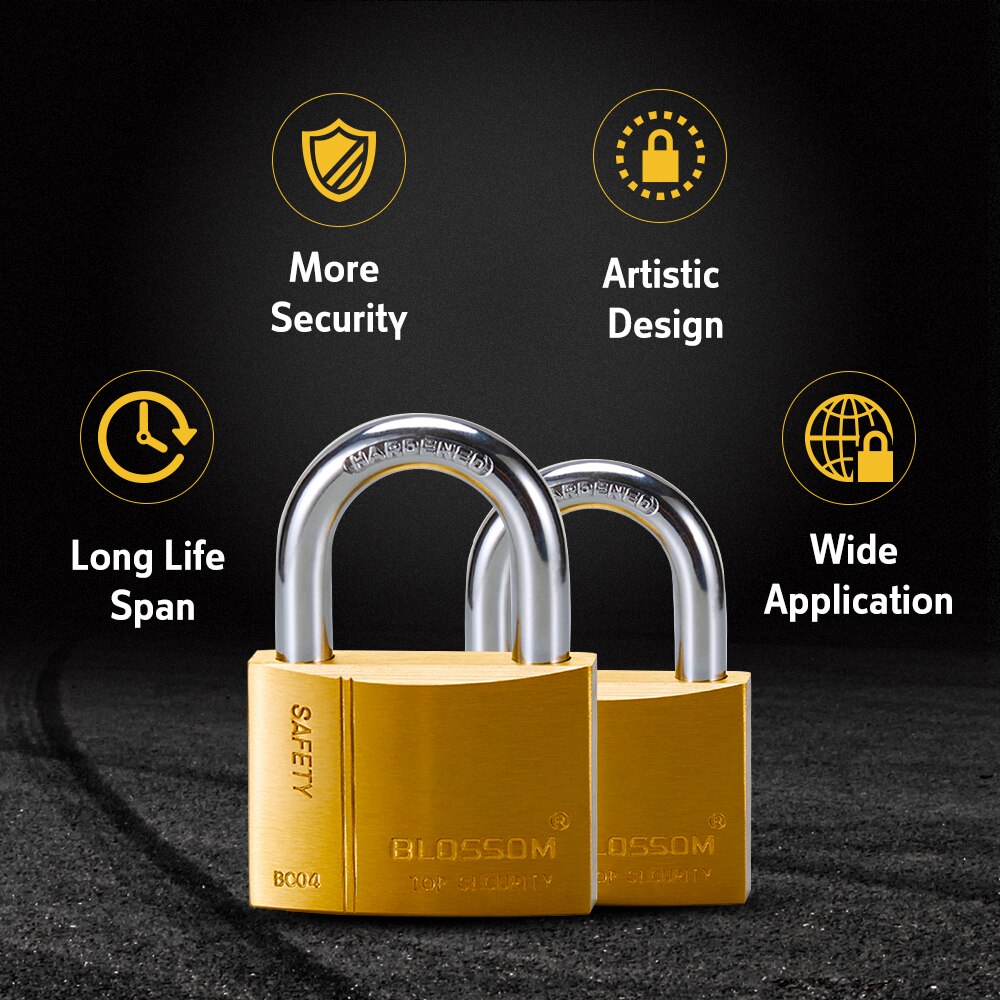 BLOSSOM 40cm Brass Padlock with Keys Heavy Duty Security Safely Lock Interior or Exterior Gates Sheds Lockers Bikes Tool Box