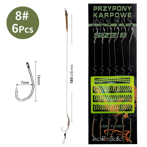 FTK 18,5 cm 6-8 Uds anzuelos de pesca de carpa líder aparejos de pelo con línea 30-60LB 2/4/6/8 # Accesorios para anzuelos de carpa del grupo alimentador europeo: Blanco