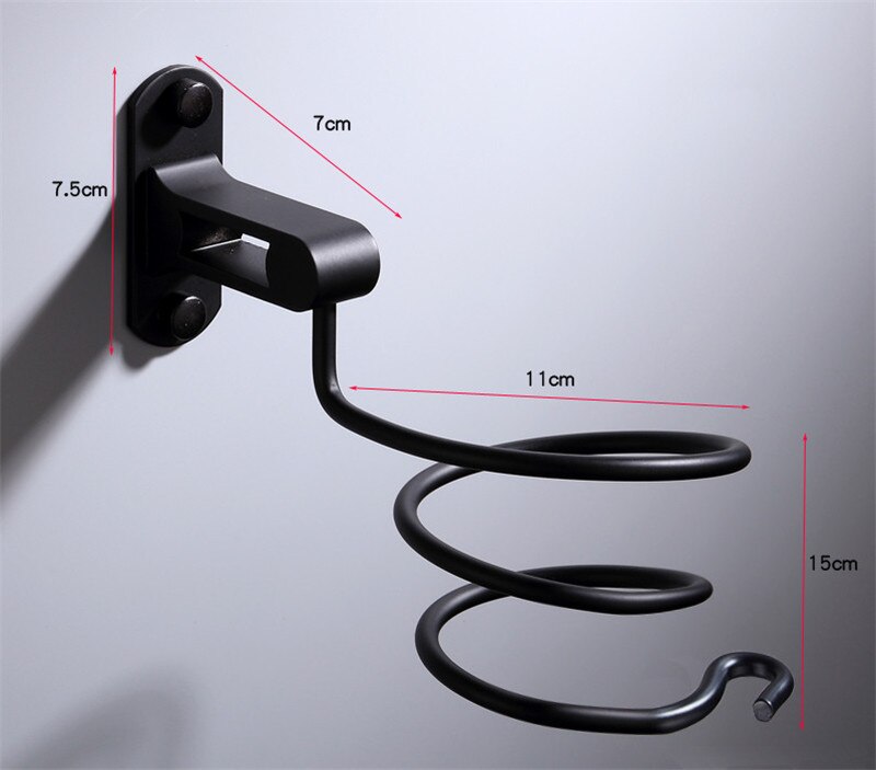 Badeutstyr sett aluminium håndklestativ håndklestang hjørne hylle kappe krokstoilet børsteholder spiker stanset svart: Hårfønerholder