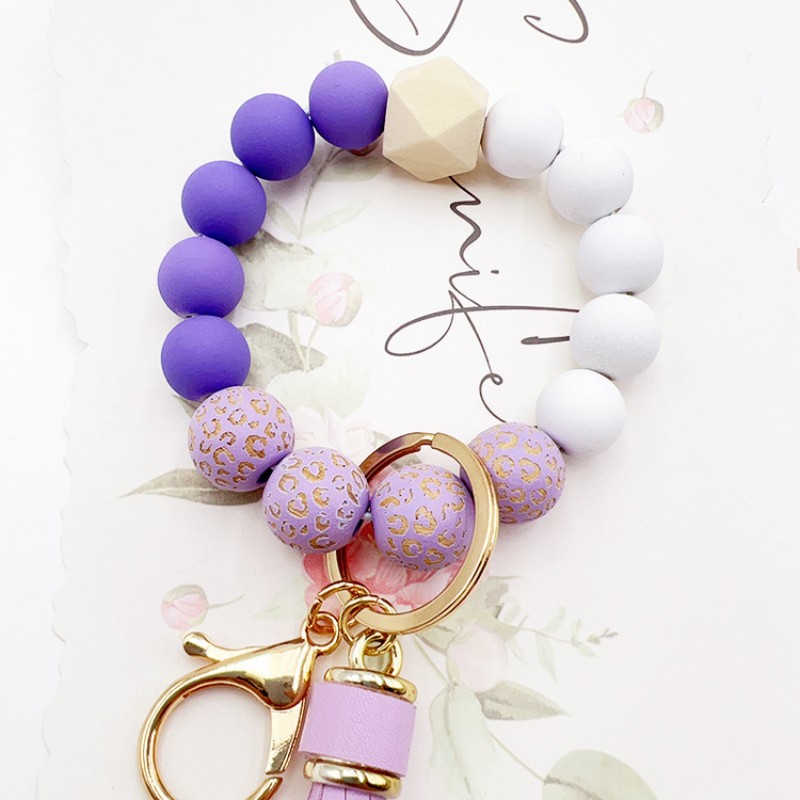 Llavero con cuentas de silicona para hombre y mujer, pulsera con cuentas y borlas para colgar carteras