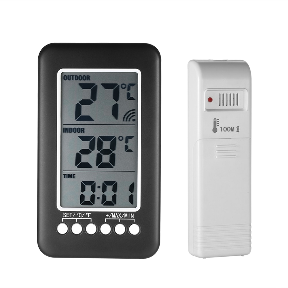 Lcd ℃/℉ Digitale Draadloze Indoor/Outdoor Thermometer Klok Temperatuur Meter Met Zender