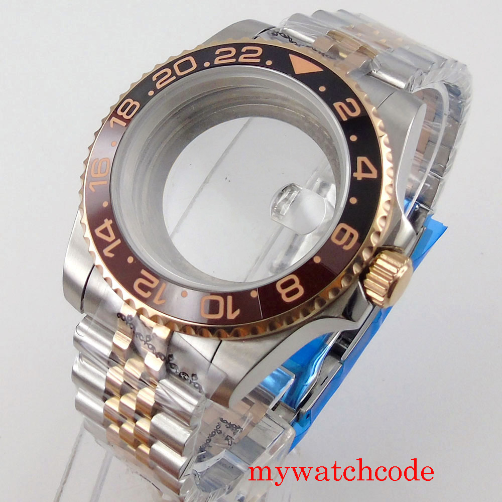 Caja de reloj de buceo sub resistente al agua de 20bar, parte trasera de cristal, oro rosa plateado para movimiento NH34 NH35 NH36 NH37 NH38 NH39: 1b / azul