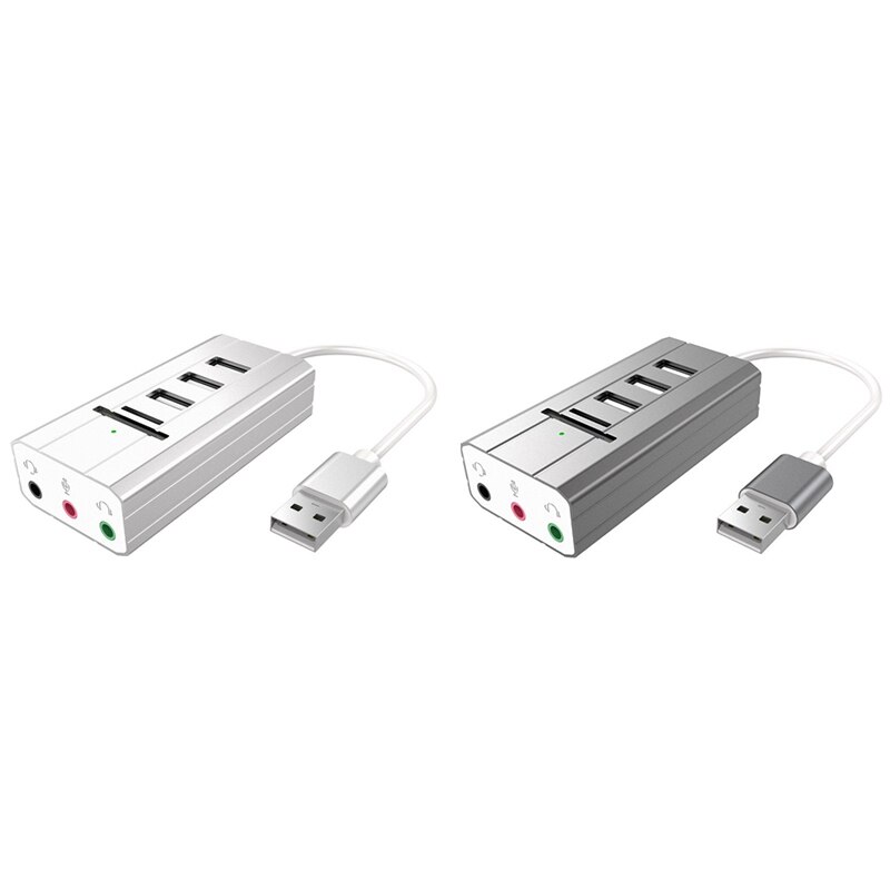 Externe 3.5mm o usb 2.0 geluidskaart met 3 poorts usb hub tf/sd kaartlezer adapter draadkabel