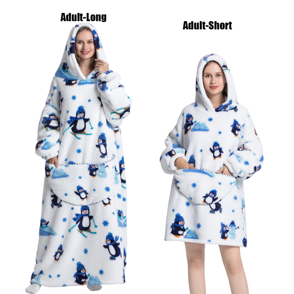 Mantas con mangas para mujer, sudaderas con capucha de gran tamaño muy cálidas para adultos, pijama de franela de felpa para invierno, manta usable para hombres y mujeres: Otros / Azul