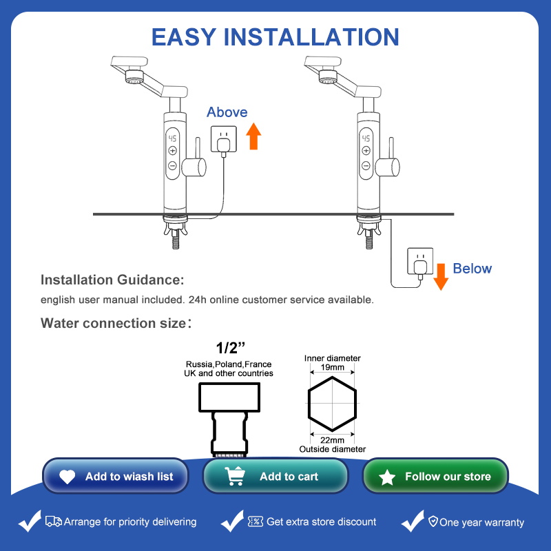Instant Electric Tankless Water Heater Shower Bathroom Bath Water Heater 220V 3300W Temperature Automatica Household Hotel