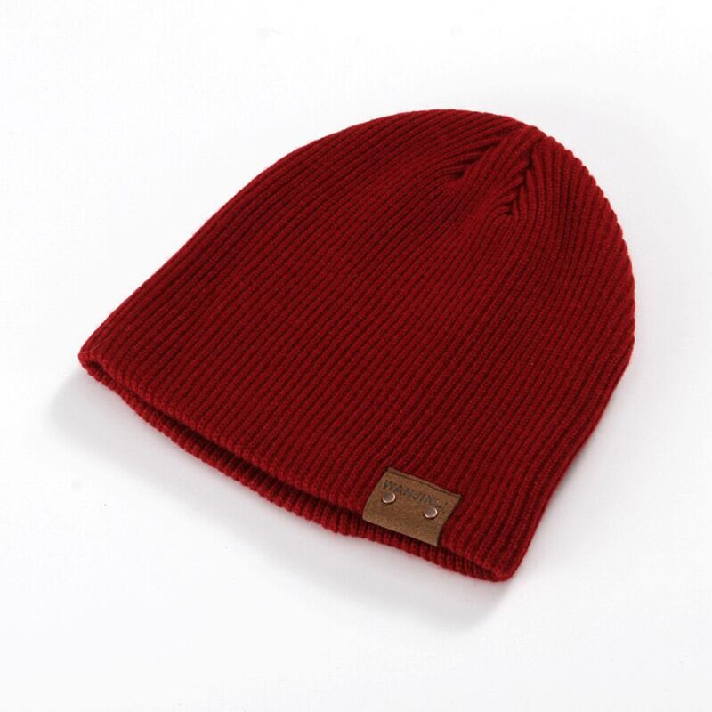 1 stk vinter hold ude den kolde varm stribe dobbelt stof strikket hue mærke bomuld skullies hue hatte til mænd 5 farver: Rød