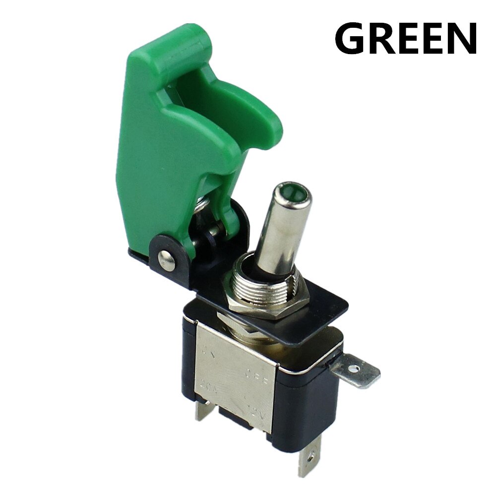 illuminated LED Toggle Switch With Missile Style Flick Cover 12V Car Dash: green s