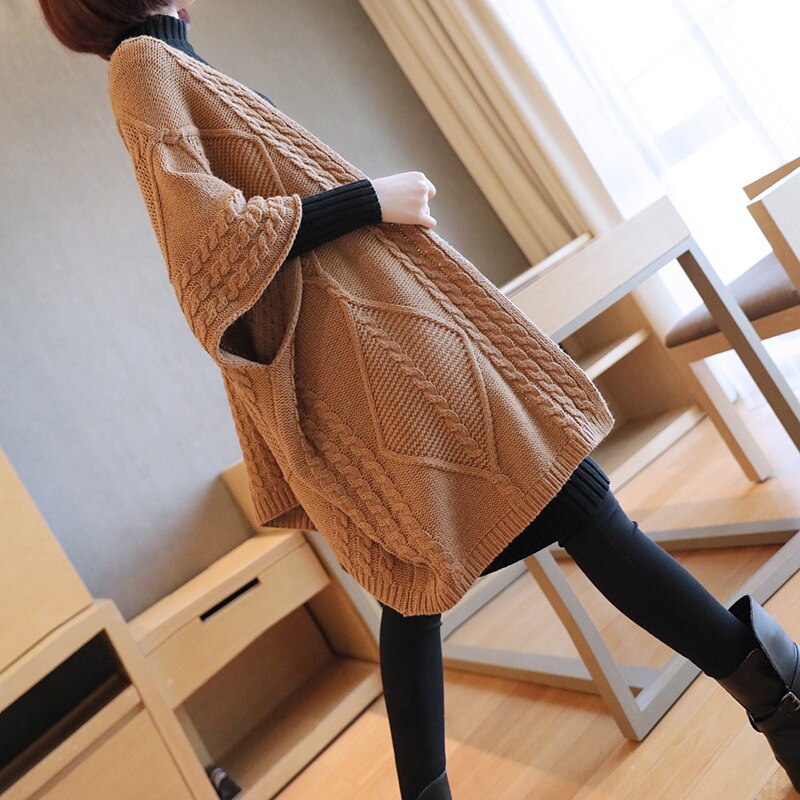 Vinter barselstrøje kvinder tyk strikket cardigan lang sweater efterår løs stor sweater frakke gravid 1661008
