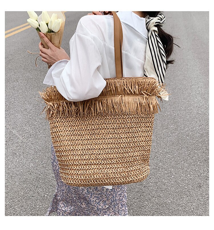 Handgefertigte Käufer-taschen für damen, 2022 marken, #39 , sommer-strandtasche mit quasten, große strohtasche für damen