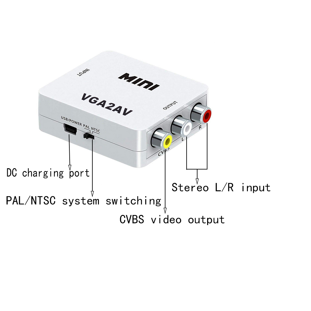 VGA to RCA Converter Adapter VGA to AV Converter 1080P HD Video VGA2AV Converter For PC Notebook TV HD