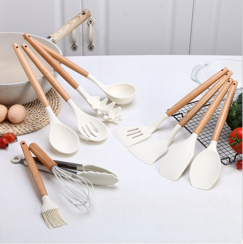 Silikon Küchengeräte Holzgriff Zange Spatel Löffel Bürste Schneebesen Küche Kochute nsilien Küchen helfer Zubehör