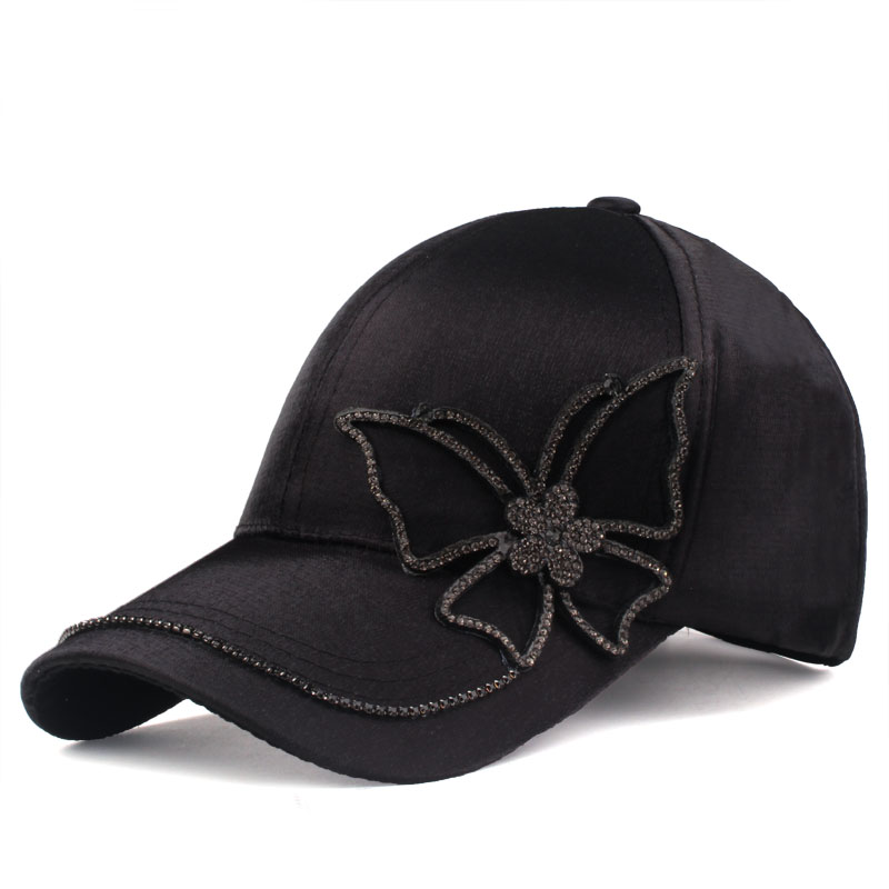 [yarbuu] black butterfly baseballkasket piger og kvinder snapback hip hop solhat rhinestone casquett: Sort