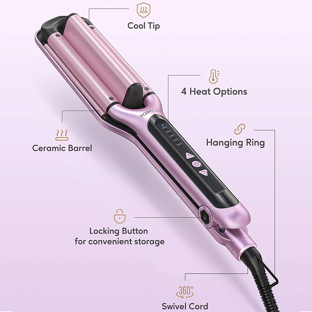 KIPOZI KP-JFB280 Professiona Beauty Beach Waves Curling Iron U-Shaped Ceramic Barrel Locking Button Dual Voltage Salon Hair Tool