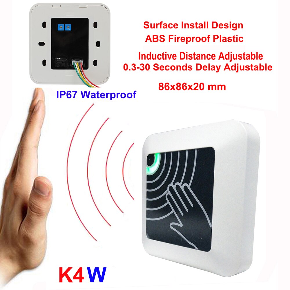 DC12V 24V Surface Installation No Touch Infrared Contactless Door Release Switch Access Control Exit Button: K4W