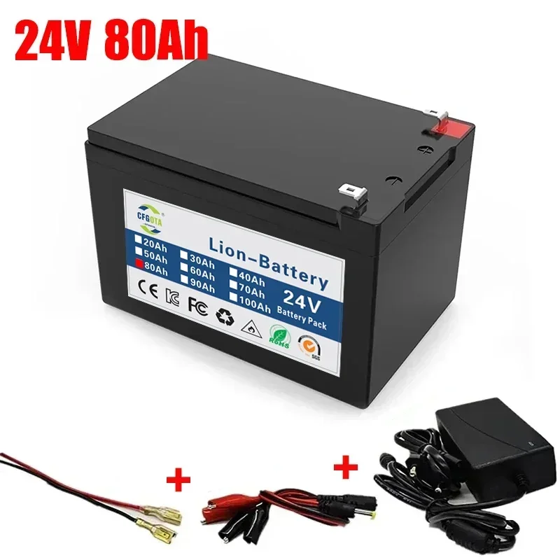 18650 24 V 100Ah Lithium Ion Batterij, voor Elektrische Voertuig Solar Opslag Vervangende Oplaadbare Batterij + Oplader: Roze