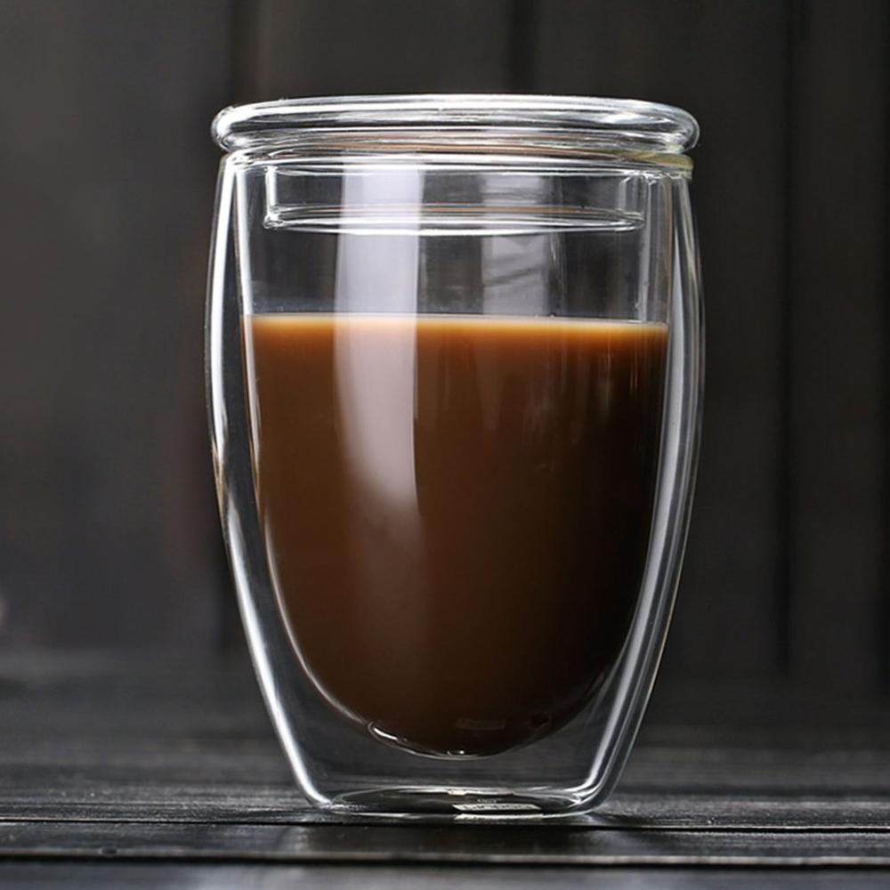 Vasos de cristal de doble pared resistentes al calor, juego de tazas de café hechas a mano, creativas, saludables, transparentes