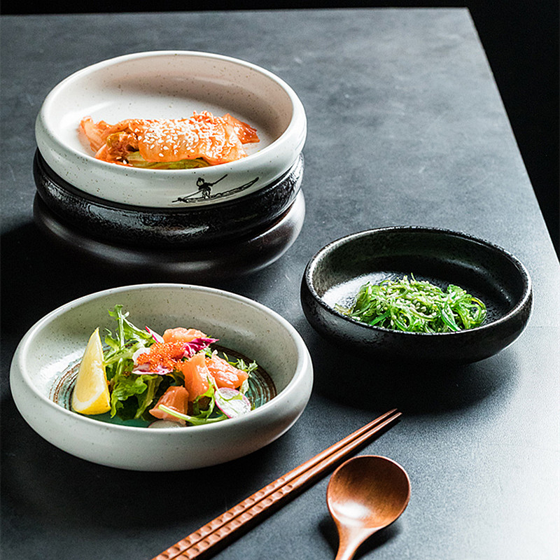 Plato de cerámica para ensalada, platos para comida, platos para servir aperitivos, platillos, vajilla de estilo japonés, encurtidos, salsas, vinagre, plato pequeño