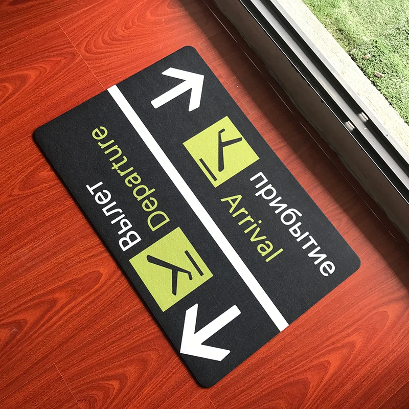 Chegada engraçada russa partida boa vinda esteira entrada novidade tapetes chão sinal do aeroporto não deslizamento de borracha tapetes interior tapete: 45cmx45cm / Branco