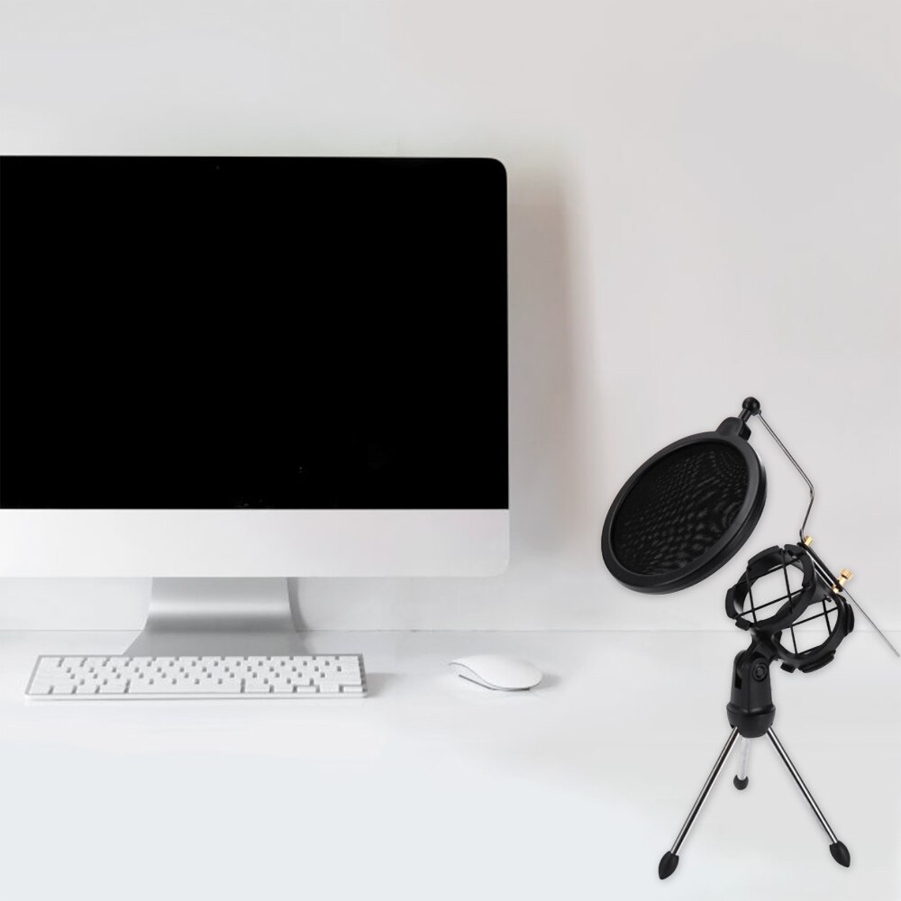 Microphone Tripod Stand Foldable Desktop Microphone Bracket with Shock Mount Mic Holder Clip for Karaoke Studio Recording