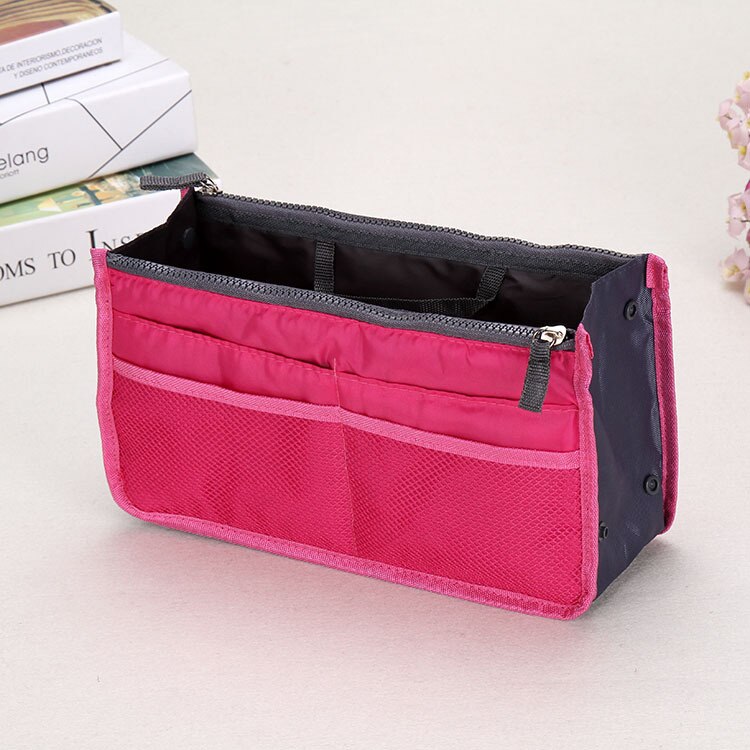 Bolsa de maquillaje multifunción, neceser pequeño para cosméticos, organizador de viaje, bolsa de almacenamiento para artículos de tocador, kit de aseo CC001: Rose red
