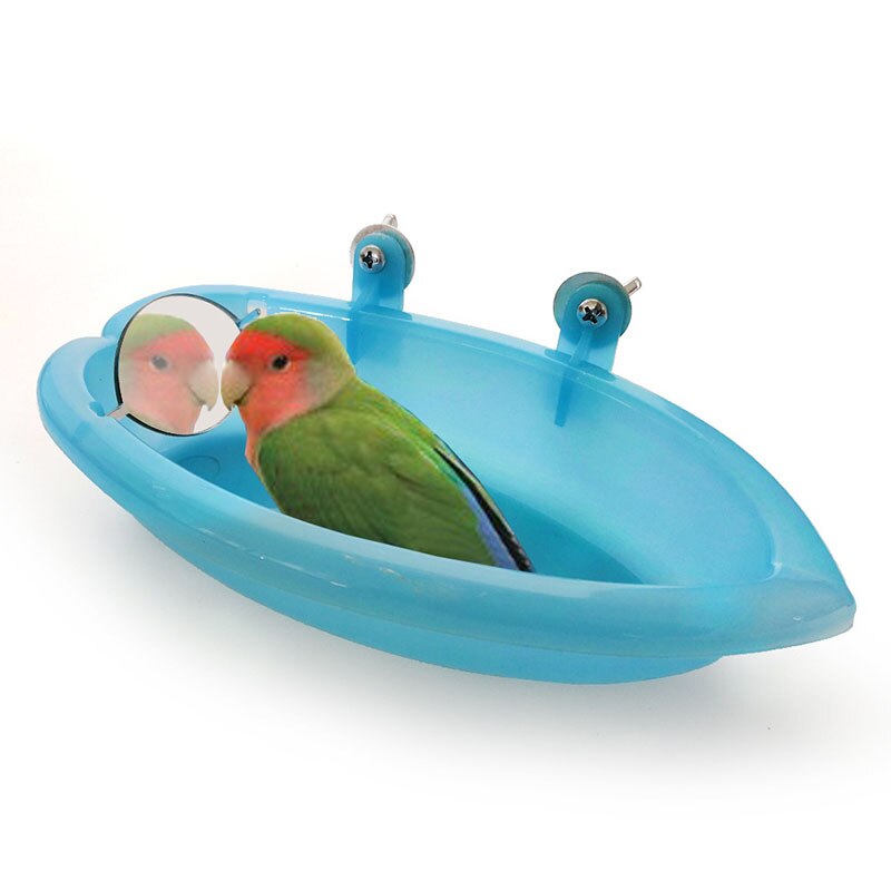 Ensfarvet med spejl kæledyr små fugle legetøj papegøje badekar med spejl bad brusebad rengøringsskål giftfri holdbar kæledyrsforsyning