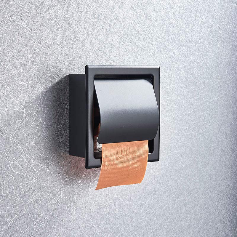 Matte Black Toilet Paper Holder Stainless Steel Wall Mounted Chrome Bathroom Roll Tissue Paper Rack With Cover: Black