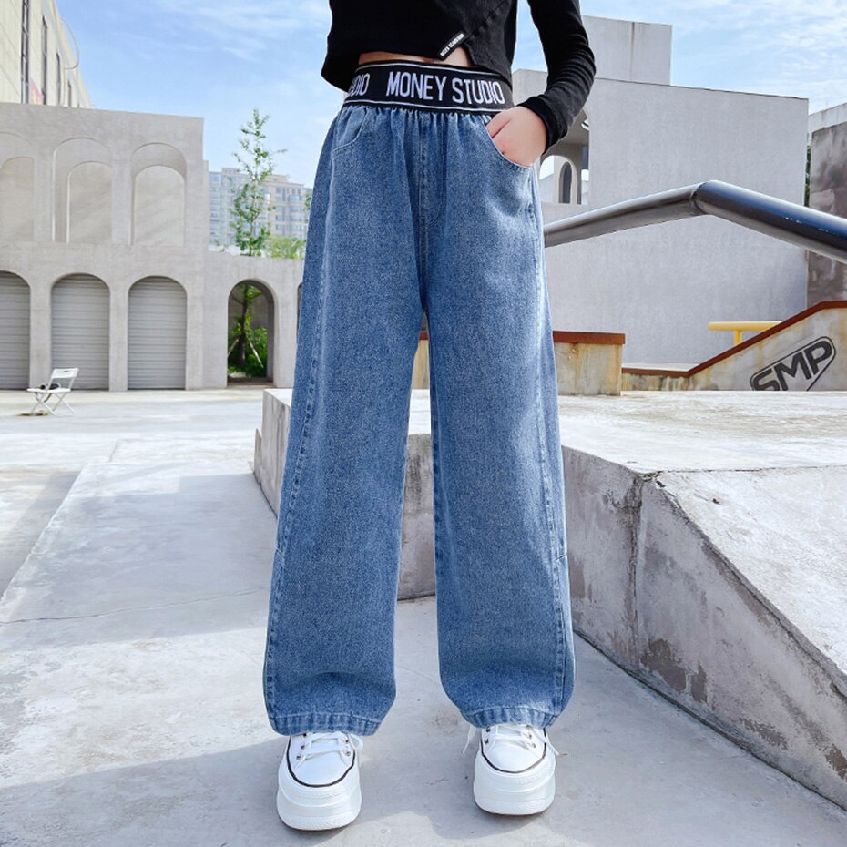 Jeans Girl Letter Pattern Kids Jeans Girls Casual Style Kid Jeans Spring Autumn Children's Clothes 6 8 10 12 14