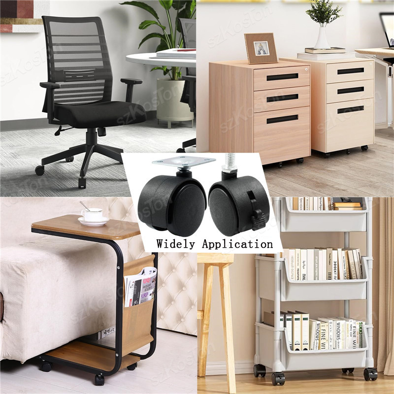 4Pcs Furniture Caster Wheel Table Plate with Brake 1.5/2inch Swivel Castor Wheel Replacement Trolley Cart DIY Shelf Roller Black