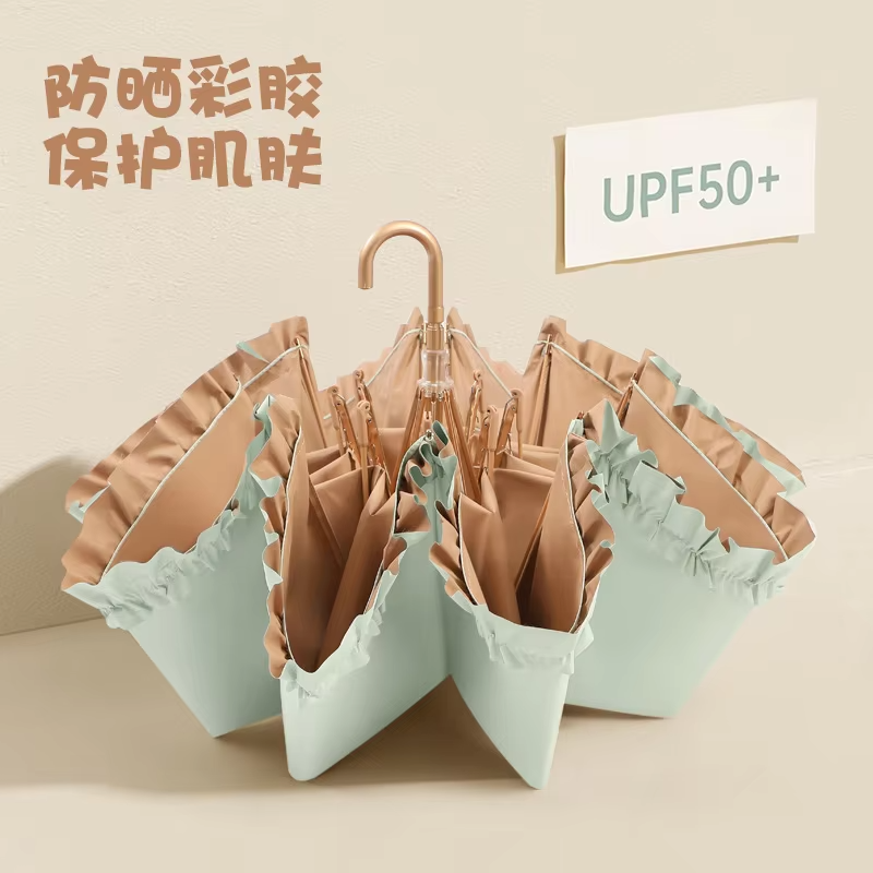 Parapluie à crochet incurvé pliable en dentelle de couleur unie, Protection solaire UV UPF50 + à colle colorée, Parasol Portable léger pour femmes