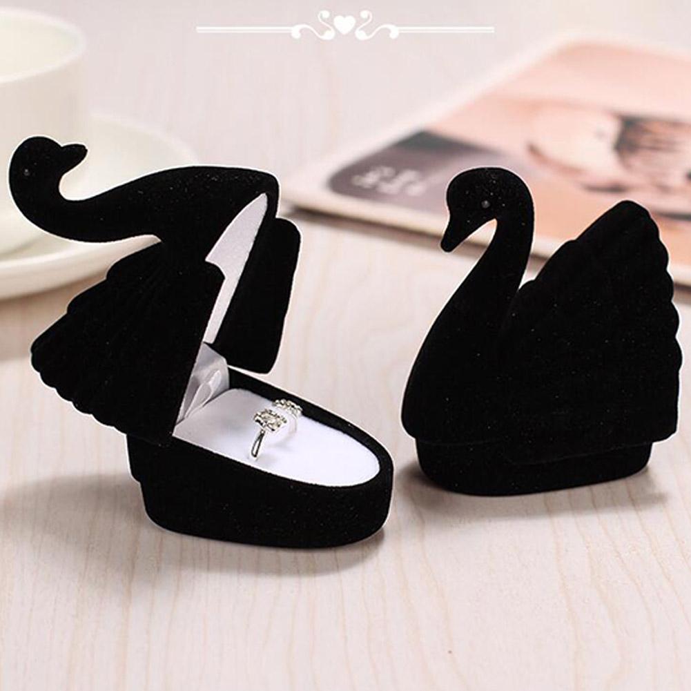 Ring Box Princess Swan Wedding Trinket Box Collectible Ring Earrings Jewelry Holder: black
