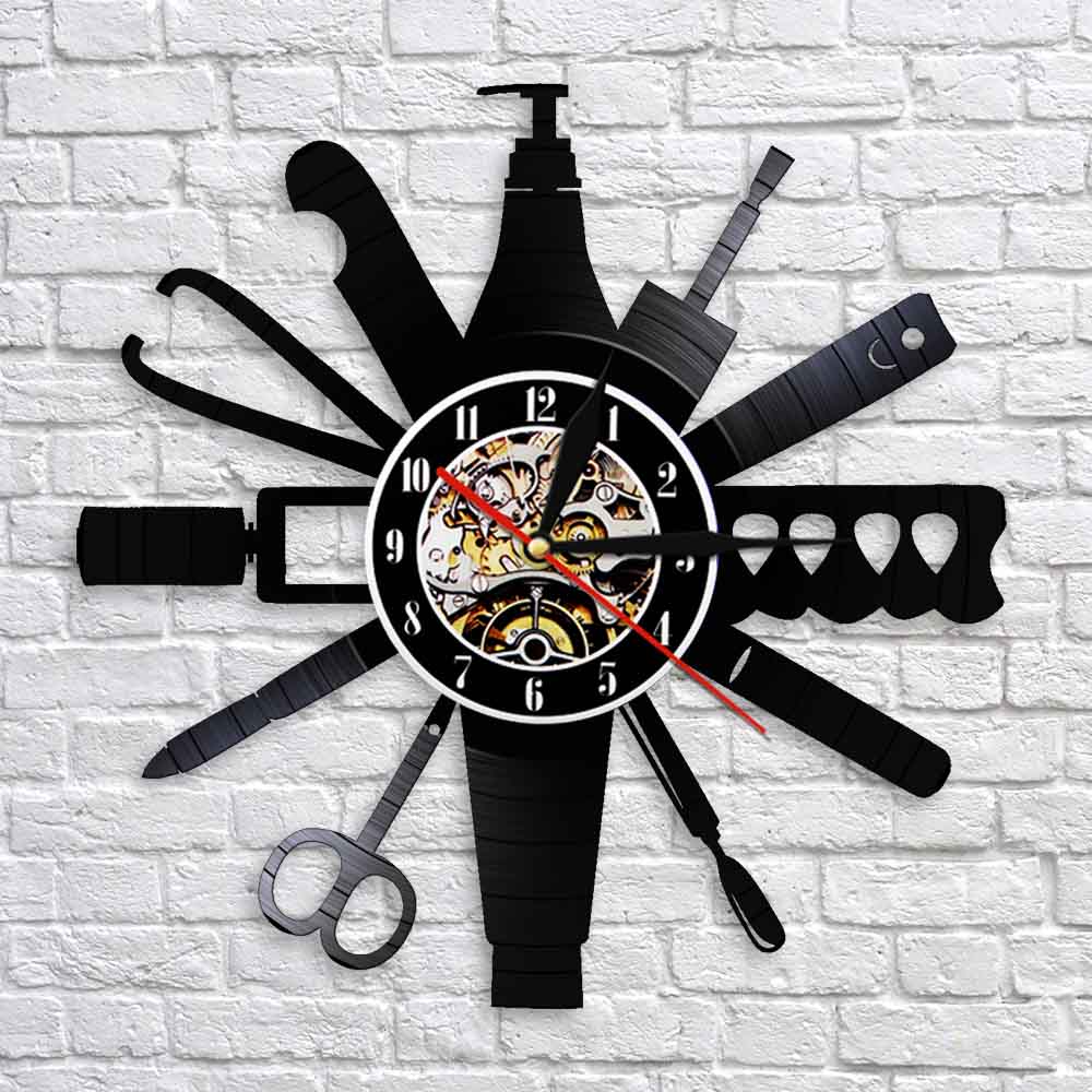 Neglerom tegn veggklokke neglesalong verktøy manikyr årgang vinyl tallerken veggklokke skjønnhetssalong dekorasjon negl tekniker