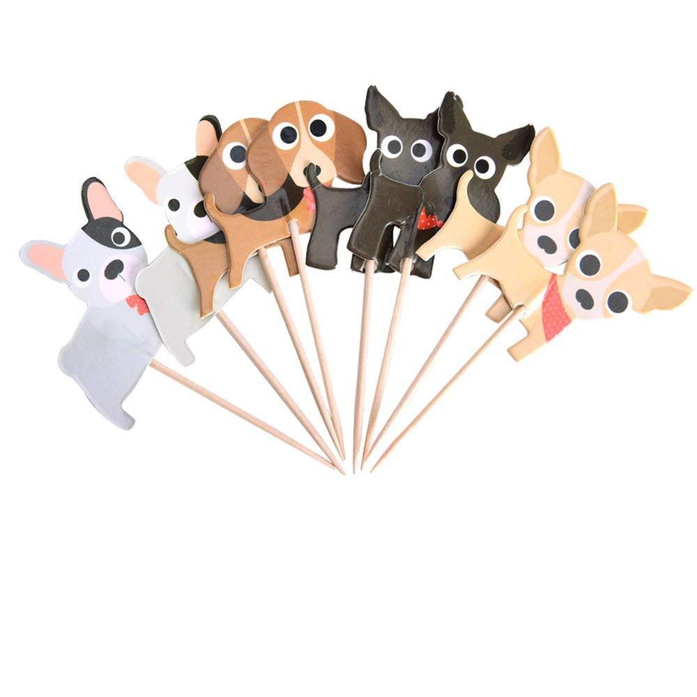 24 stk jungle safari cupcake picks dyr hunde kage toppers tegneserie hvalp hund kæledyr tema fest til børn fødselsdag dekoration