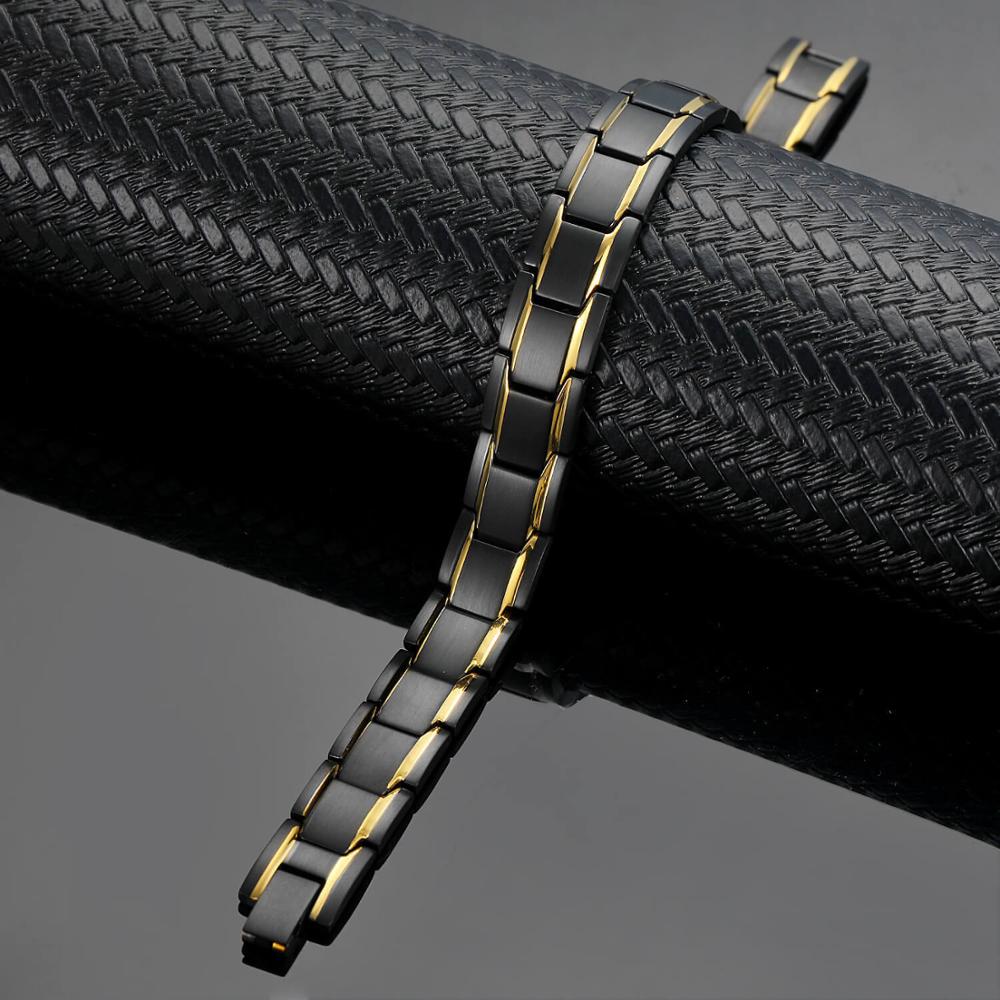 Heren zwarte armband goudkleurige gezondheidsenergie germanium roestvrijstalen armband 4 in- in-1 magnetische gezondheidsarmbanden voor heren sieraden