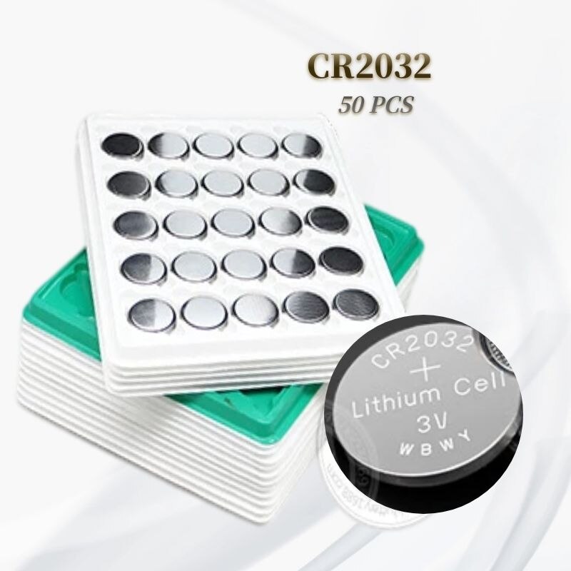 50Pcs 3V CR2032 Lithium Button Cell Battery BR2032 DL2032 CR2032 Button Coin Cell BatteriesFor Watches clocks calculator: CR2032  50pcs