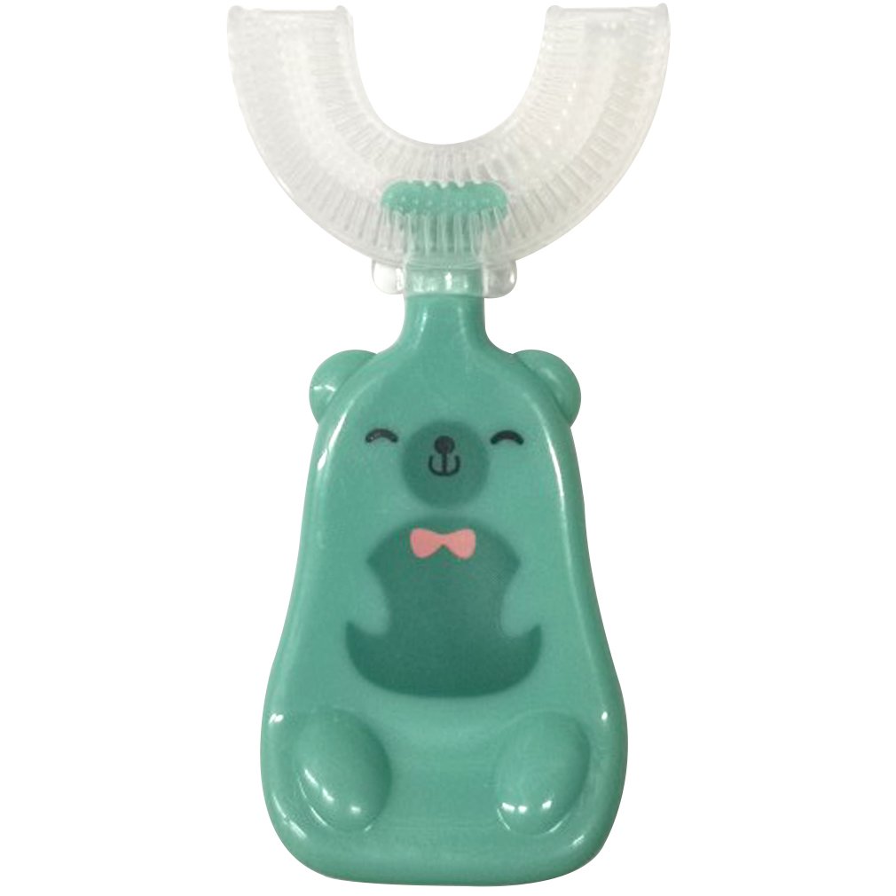 Brosse à dents en Silicone liquide en forme de U pour enfants, tête de brosse à dents à poignée verticale, brosse à dents manuelle à poils souples pour enfants: aged 6-12green