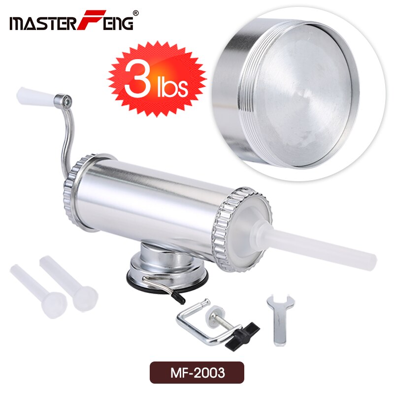 3LBS/ 1.5KG Homemade Sausage Maker With Suction Base &amp; 3 Filling Nozzles &amp; Silicone Piston Horizontal Sausage Stuffer: MF-2003