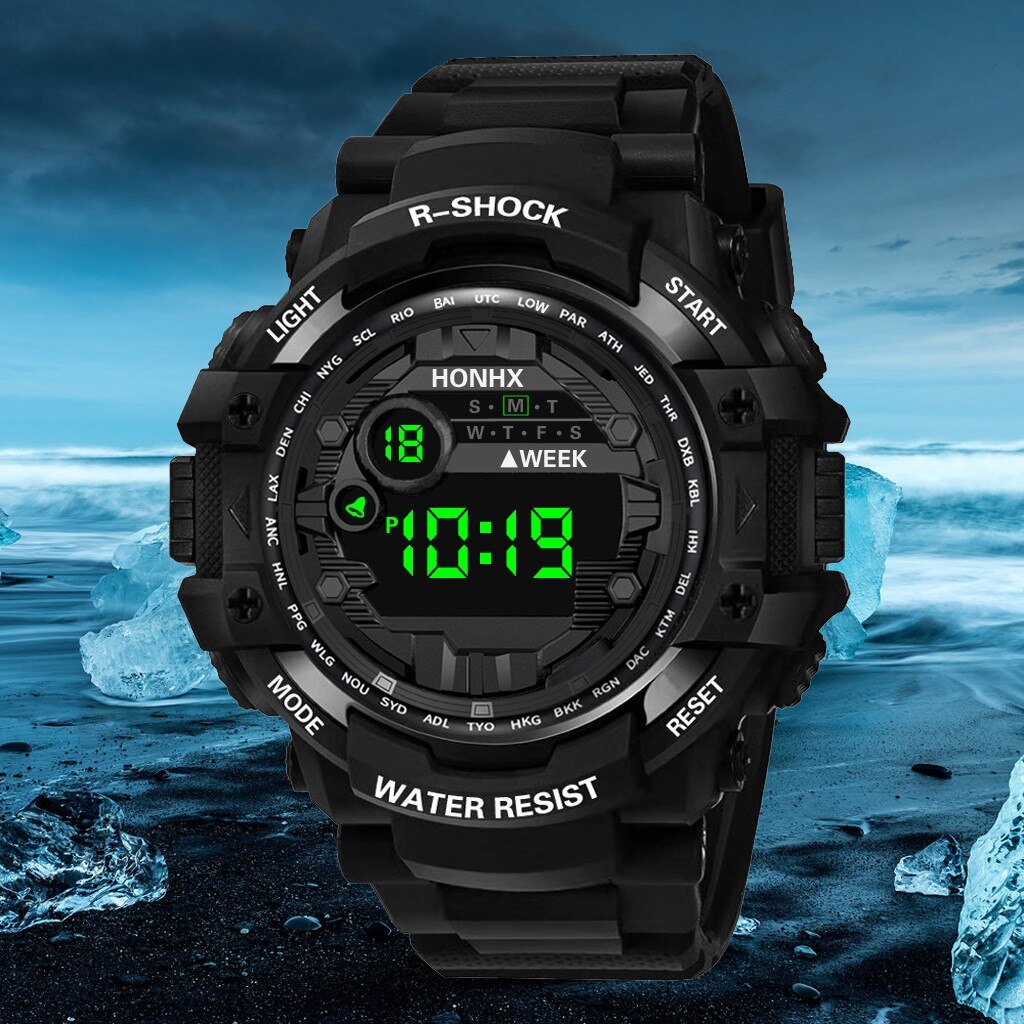 HONHX Watch Men Sport Clock Life Waterproof Men's LCD Relogio Digital Stopwatch Date TPU Strap Electronic Wristwatch Reloj 40*